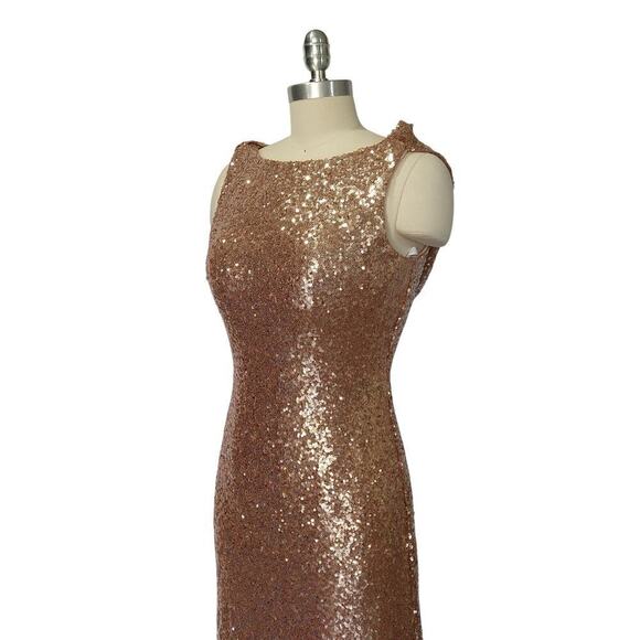 Vintage 90s Y2K Prom Dress Maxi Gown Size 4 Rose Gold Sequins Formal Cape Back - Picture 5 of 10